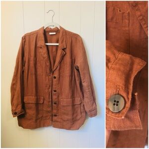 JJill Love Linen Blazer Jacket 100% Linen Reddish Brown Pockets